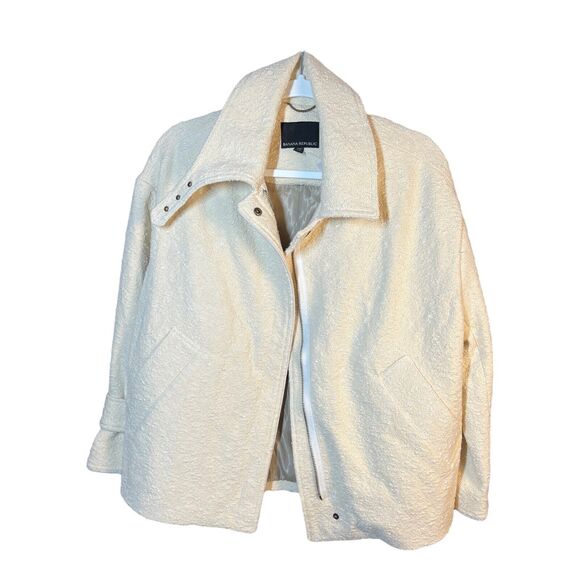 Banana Republic Womens Boucle Tweed Moto Jacket Balmacaan NWT Cream Ivory XS - Picture 2 of 14